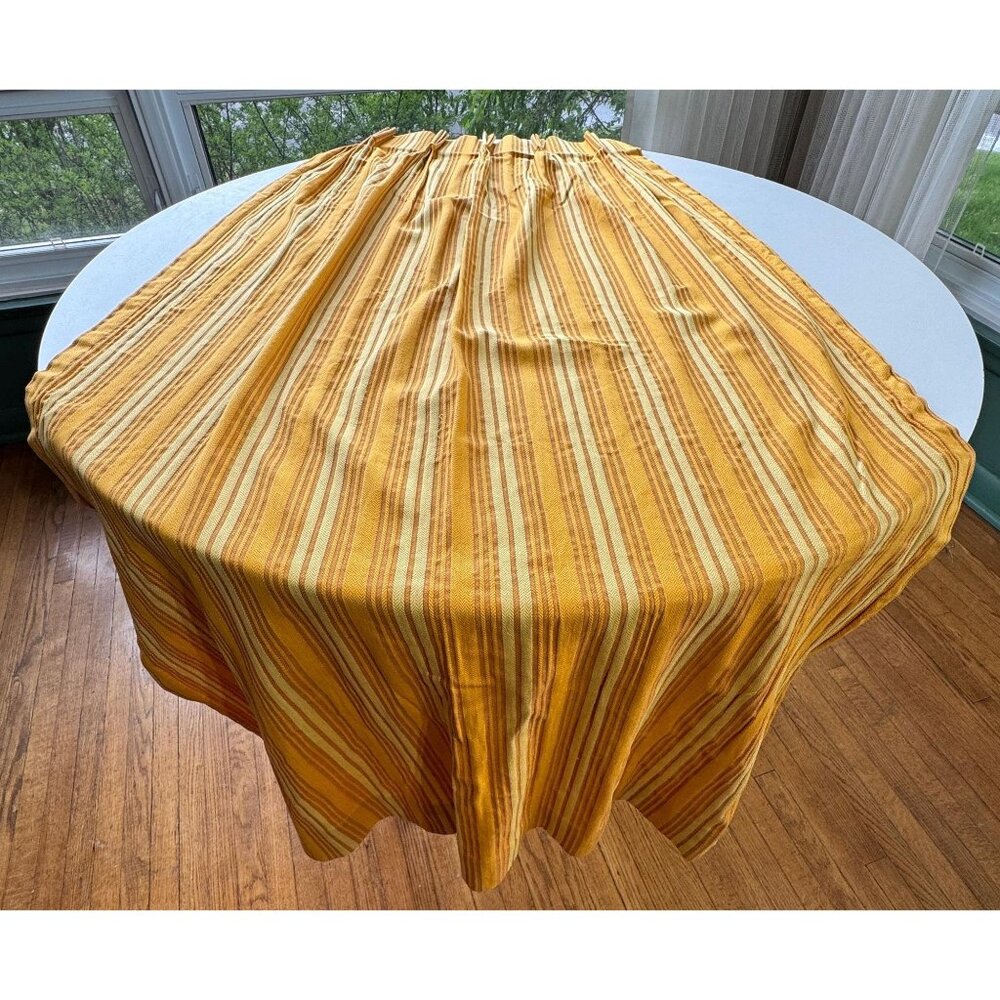Vintage 70s pleated curtain, orange yellow, herringbone vertical stripes